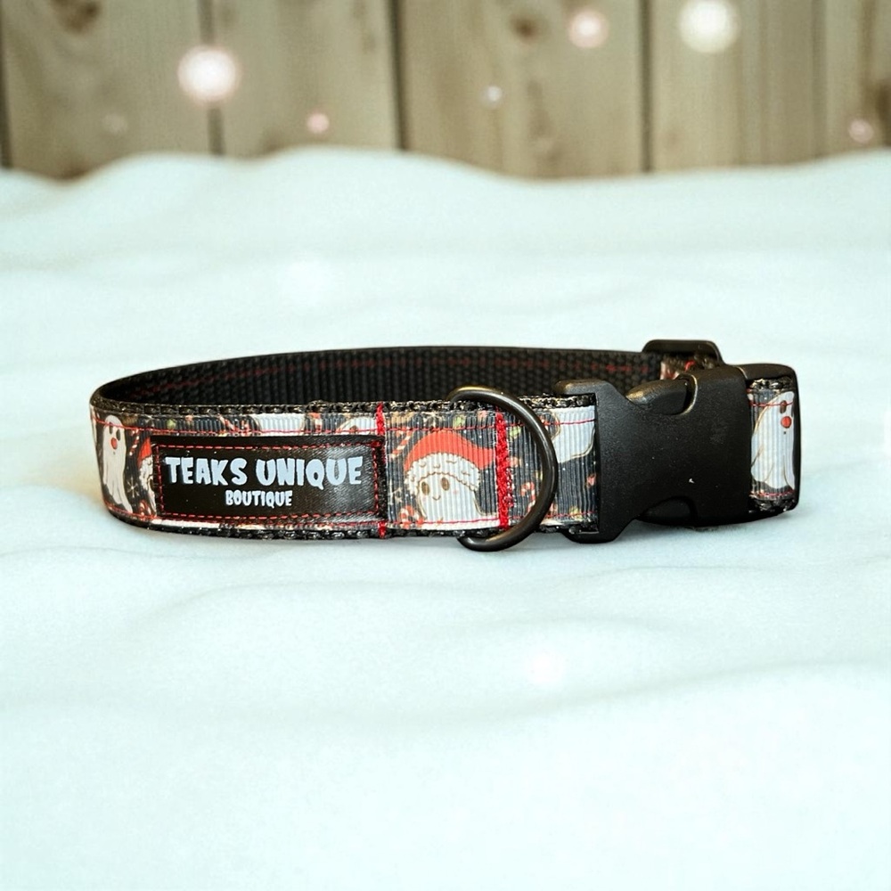 Handmade Christmas holiday ghost dog collar